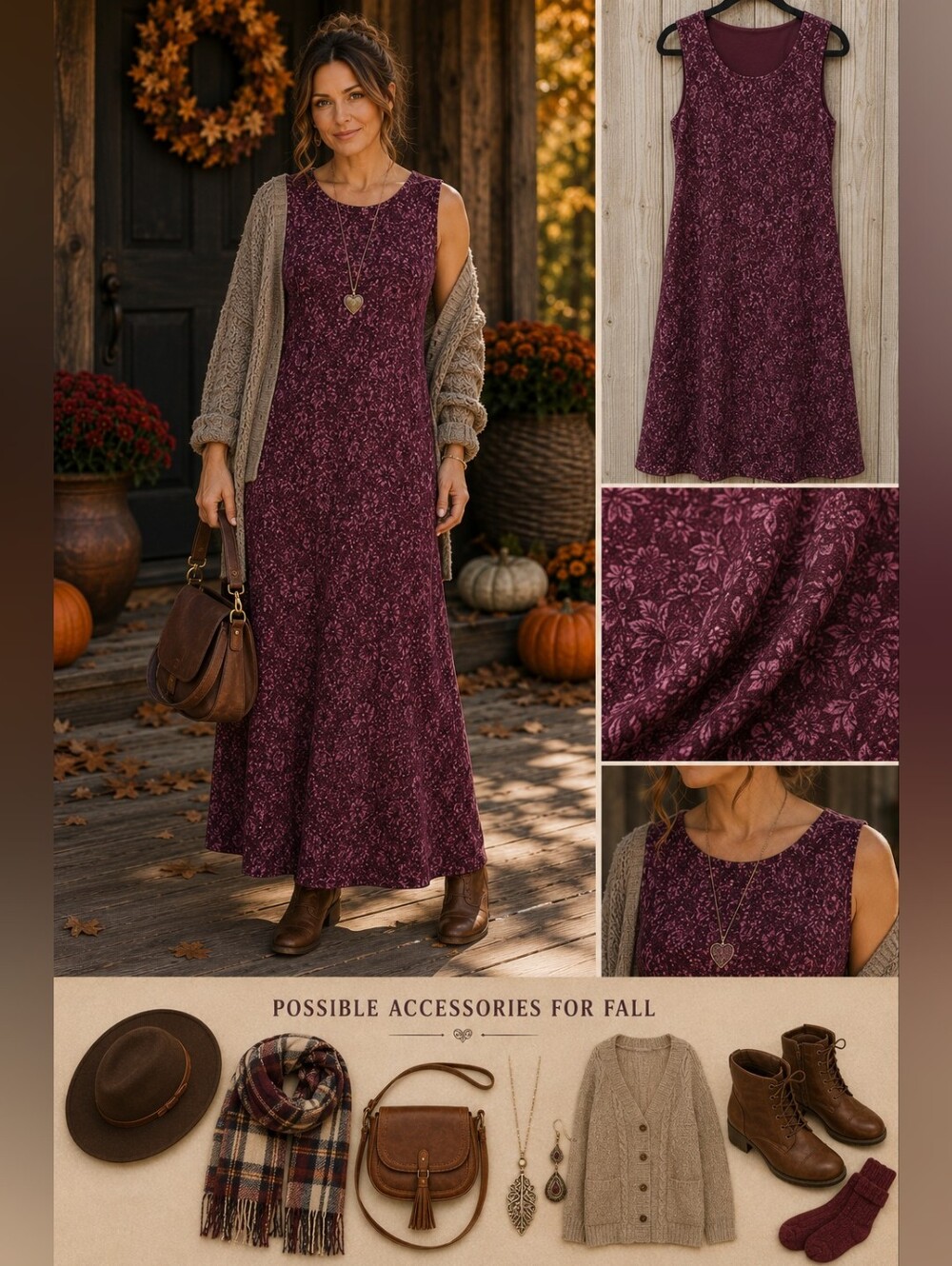 Vintage Studio One Petite 12P Plum Floral Maxi Dress Cottagecore Grannycore Boho
